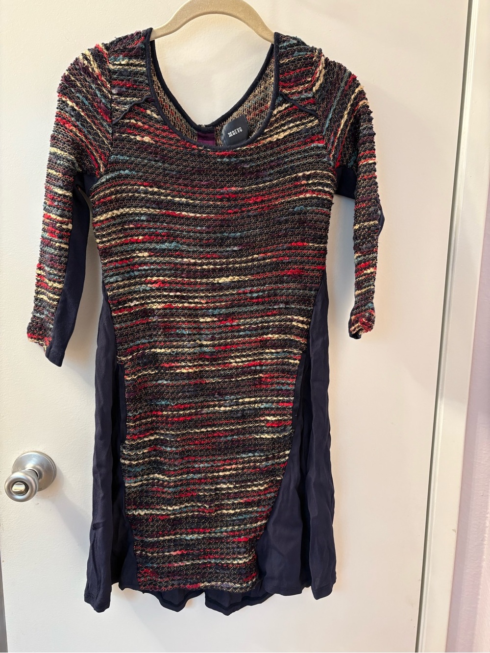Anthropologie Maeve Dress Women's XSmall Boucle Colorful Knit Pockets Navy NWOT - Picture 4 of 13